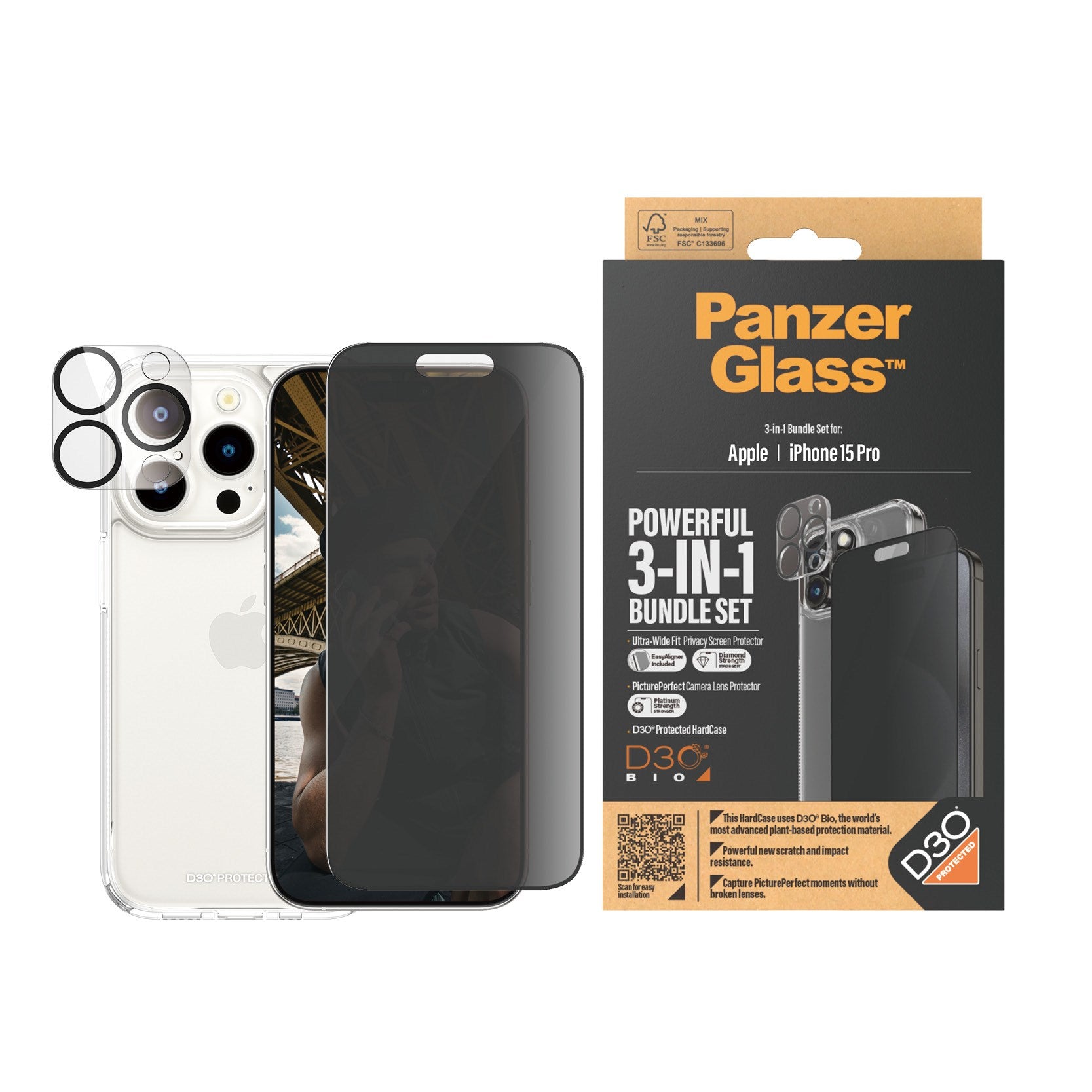 PanzerGlass® Privacy 3-in-1 Pack iPhone 15 Pro